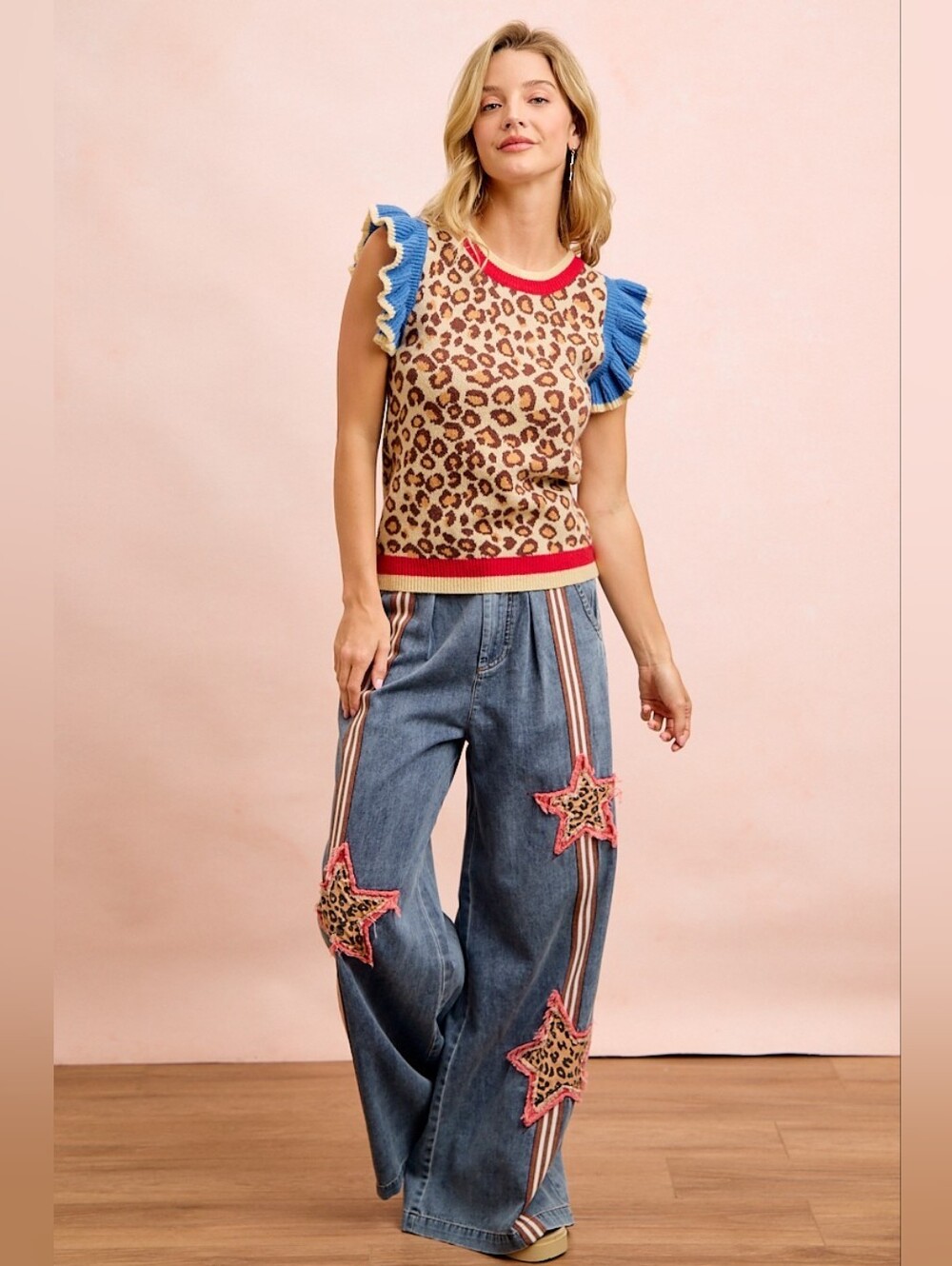 BiBi 4th Of July Leopard Ruffled Detail Knit Top- FAST SHIPPING!! - Picture 10 of 13